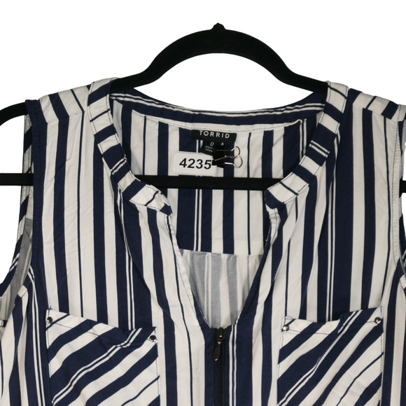 Torrid Blue White Dress Womens Size 0 XL Pockets Stretch Elastic Draw Waist - Picture 3 of 9